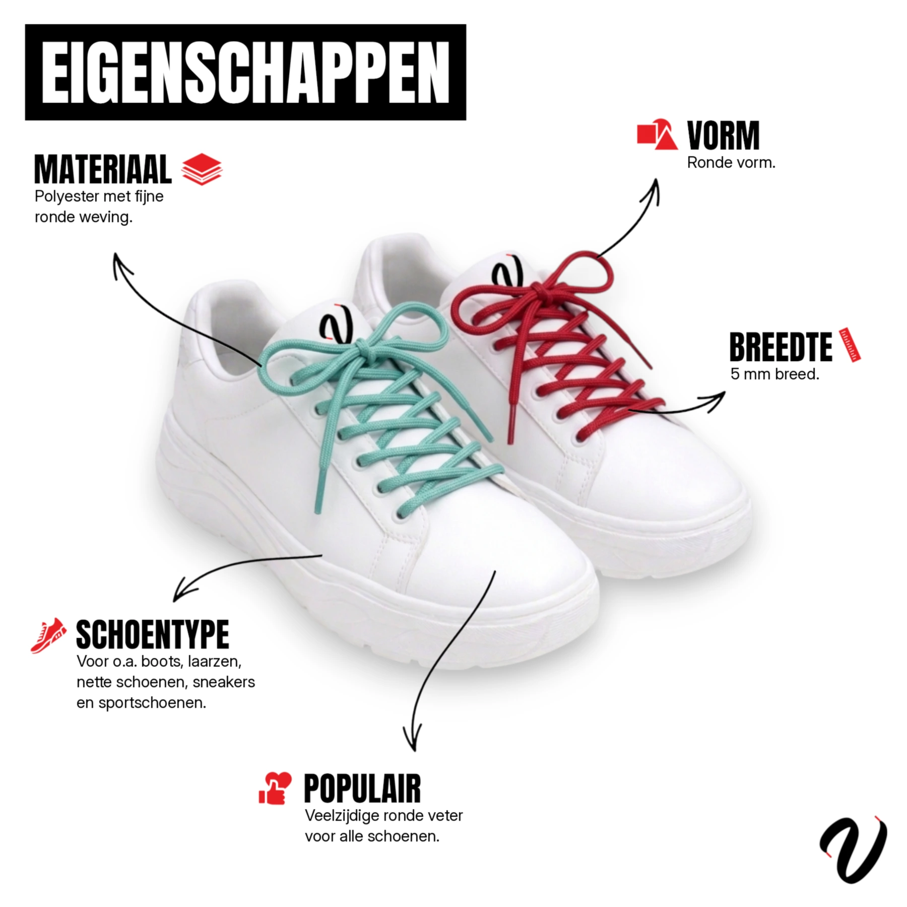 Ronde veters - Grijs (5-Pack)
