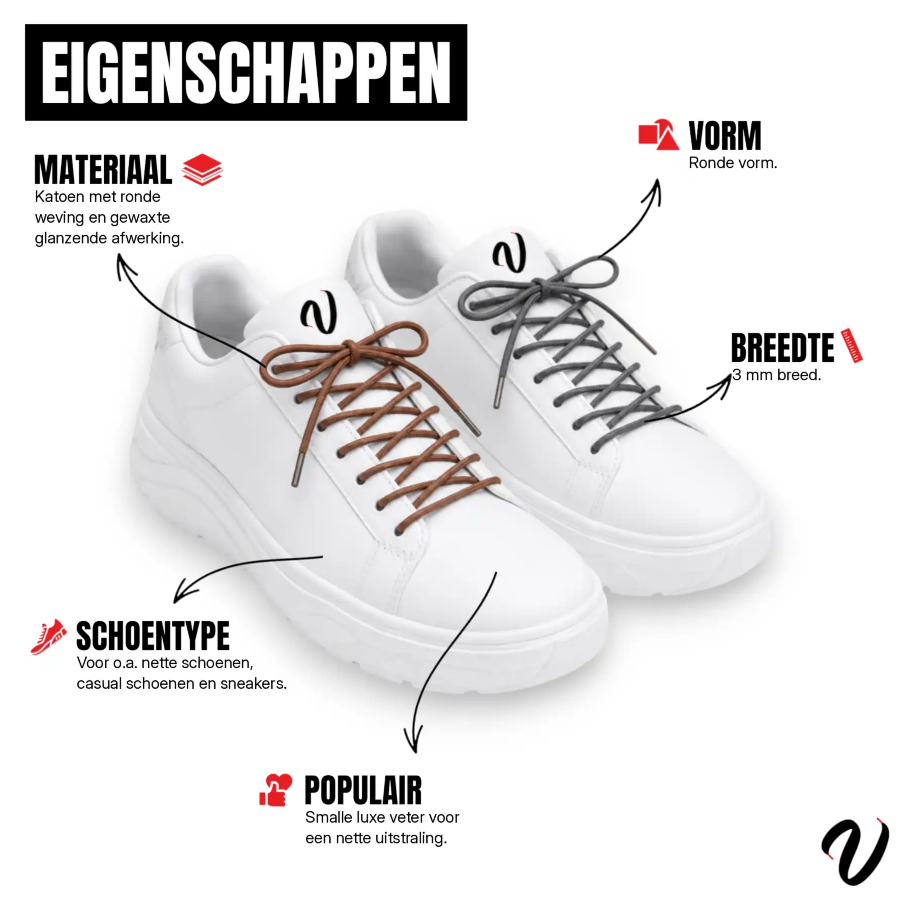 Ronde wax veters - Grijs (5-Pack)