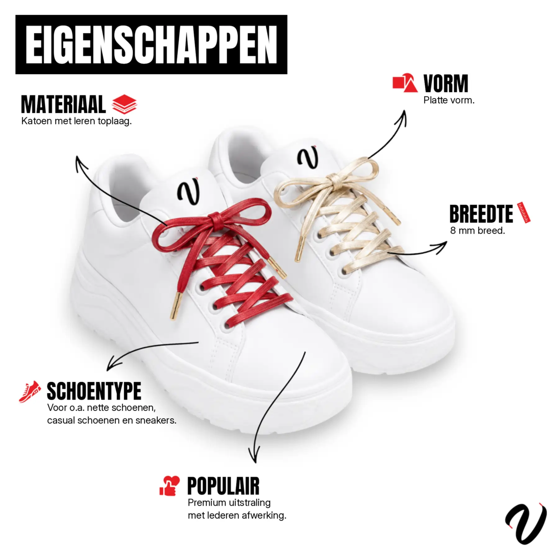 Leren veters - Rood