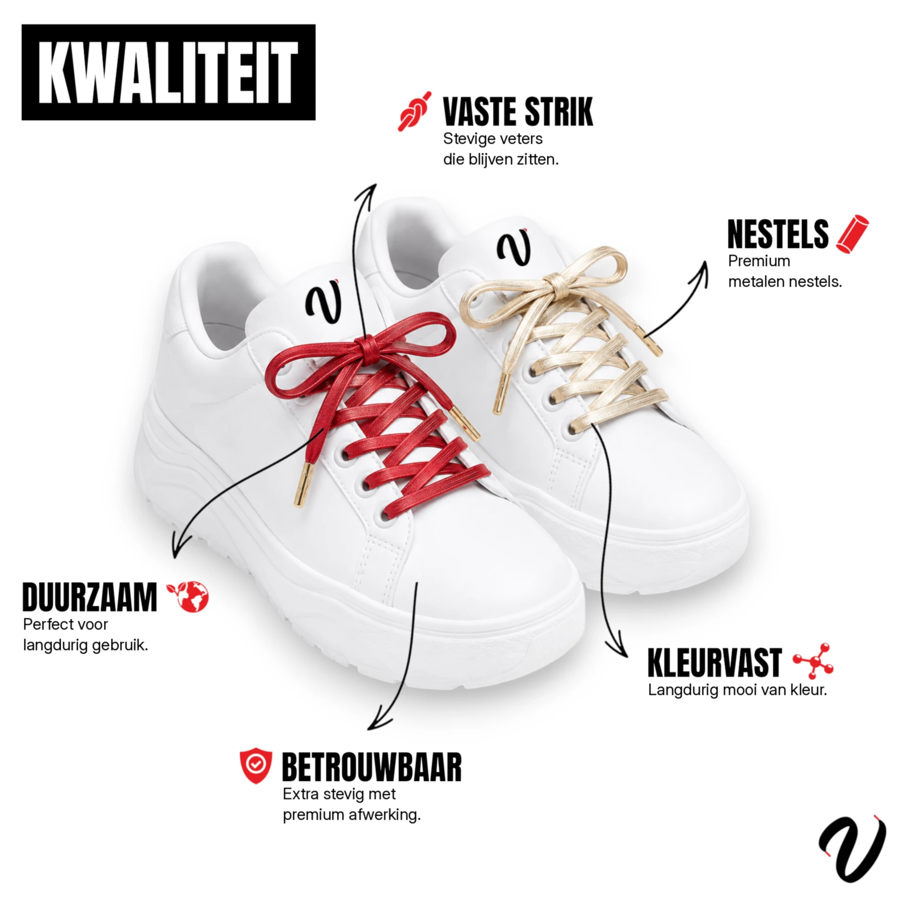 Leren veters - Rood