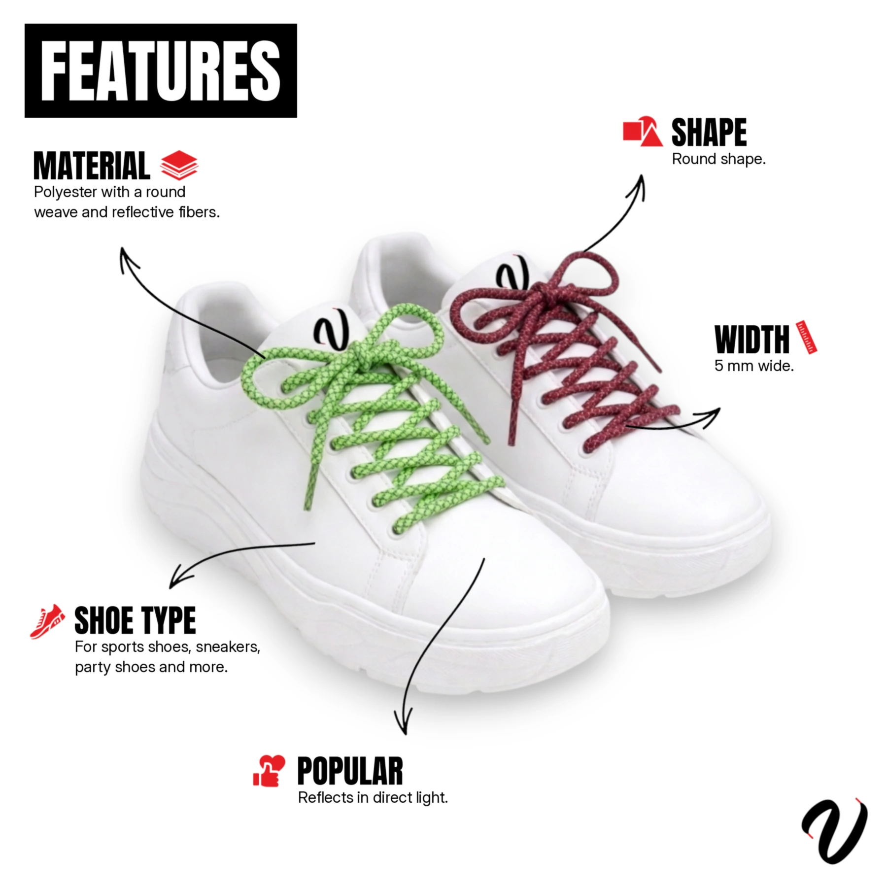 Reflective Round Laces - Grey (5-Pack)